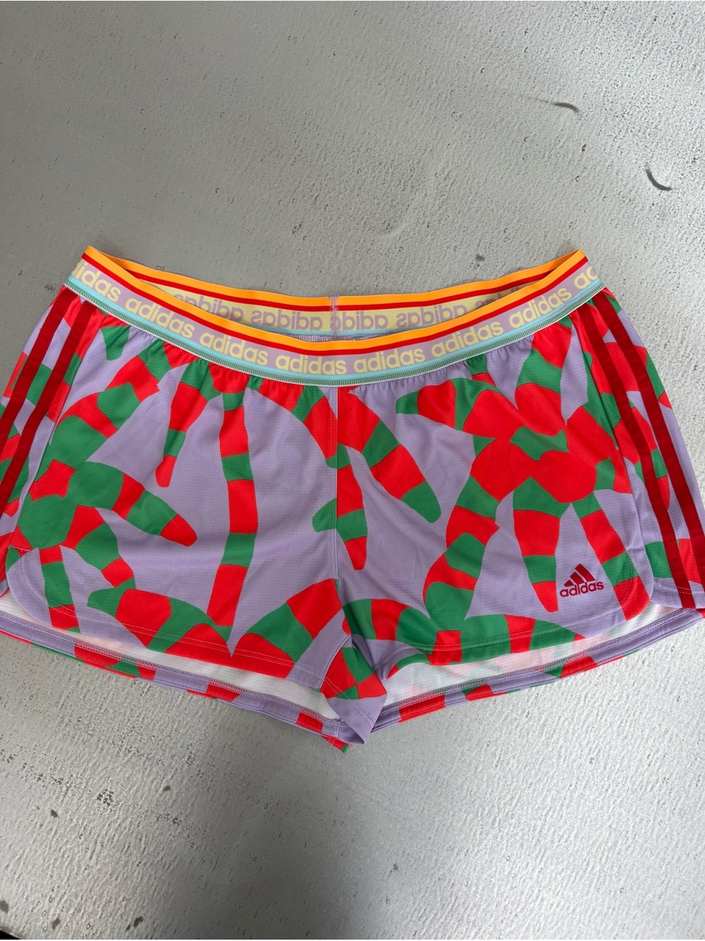 adidas Candy Cane Print Shorts - Red Green Lavender Waistband